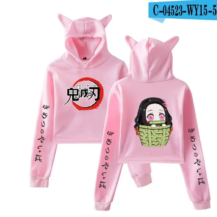 pink 2 Новая модная Толстовка Kimetsu no Yaiba для женщин и девочек kamado nezuko с принтом укороченный пуловер толстовка с капюшоном XXS-XXL - Цвет: pink 2
