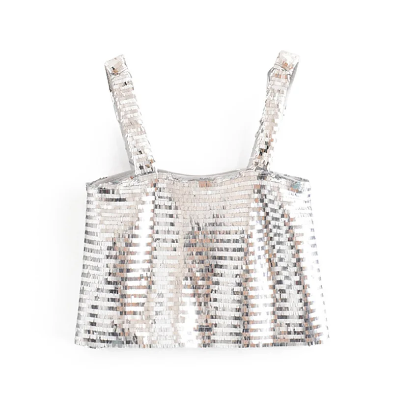 ZOEPO Solid Sequined Tanks Tops Women Fashion Slim Lined Tank Tops Women Elegant Short Tanks Tops Female Ladies KK