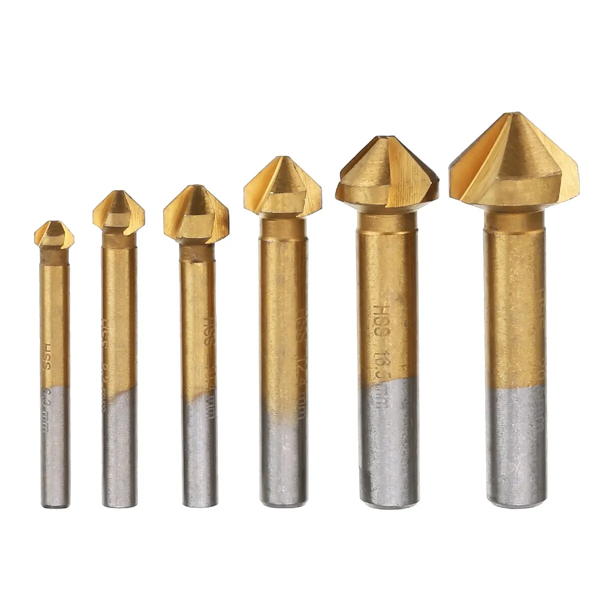 6Pcs 90 Degree HSS Chamfer Countersink Chamfer Drill Bits Set Titanium coated Wood Steel Drill Bit 6.3/8.3/10.4/12.4/16.5/20.5mm