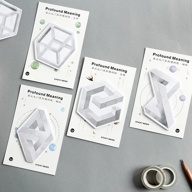 

4pcs Geometrical Meaning Sticky Note Simple Lable Book Marker Memo Stickers Stationery For Students Office School Supplies H6049