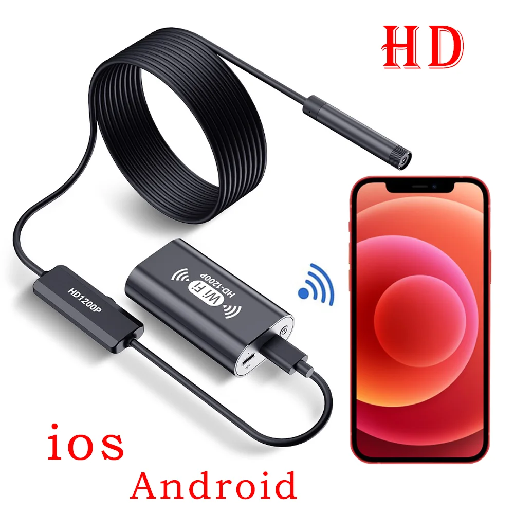 Cámara endoscópica para coche, boroscopio de inspección de alcantarillado, impermeable, IP67, LED de 8mm, 1M-10M, cable suave, para iphone ios