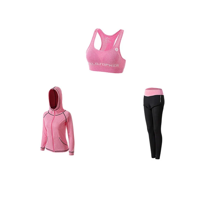 Спортивный комплект из 5 предметов, тренировочная одежда для женщин, спортивный бюстгальтер и трусы, спортивная одежда, Женская Спортивная одежда для спортивной йоги, комплект - Цвет: Pink 3 Piece set 3