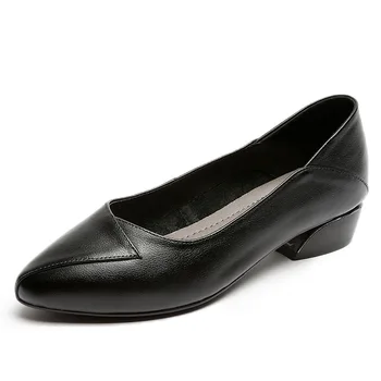 

2020 New Spring Shallow Mouth Pointed Shoes Woman Genuine Leather Shoes Fashion Casual Shoes Soft Comfort Low-heels Plus Size 43