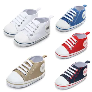 

Pudcoco Baby Casual Shoes Cute Newborn Kid Solid Color Canvas Sneakers Baby Boy Girl Soft Sole Crib Shoes for 0-18 Months