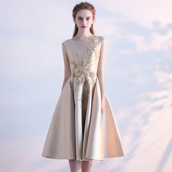 

Women's short formal prom evening dress embroidery satin wedding party dress Plus size Ceremony Bespoke Occasion Dress