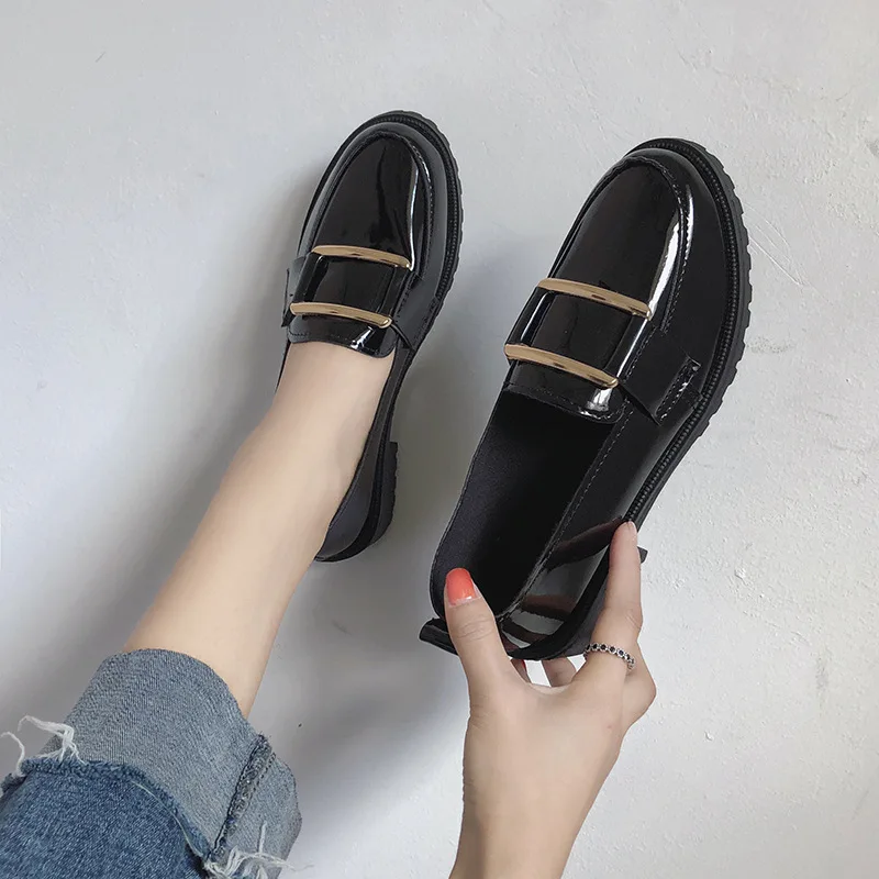 

INS Small Leather Shoes Student Korean-style Versatile Soft Girl 2018 New Style Autumn Retro Patent Leather England Black Thin S