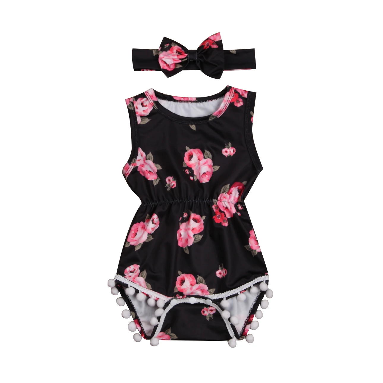 Летний комбинезон без рукавов с черными цветами для маленьких мальчиков и