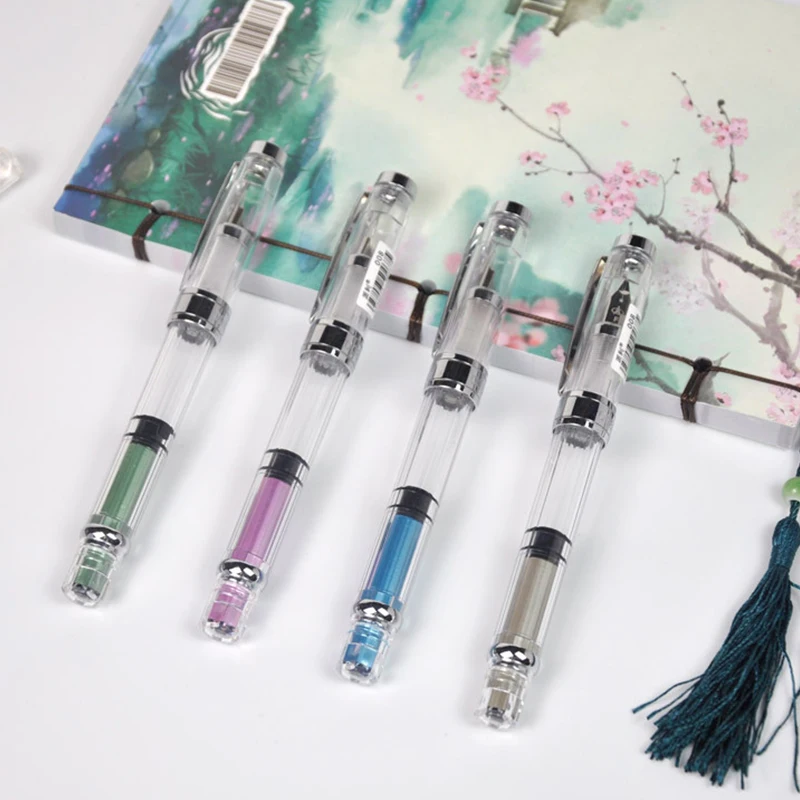 New Colorful Wing Sung 3008 Piston Transparent Wingsung Fountain Pen Golden EF/F Nib &amp Trim Ink Office School Gift |