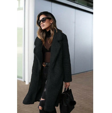Winter Women Teddy Bear Fur Coat Ladies Knee Long Sleeve Vintage Jacket Outwear Top
