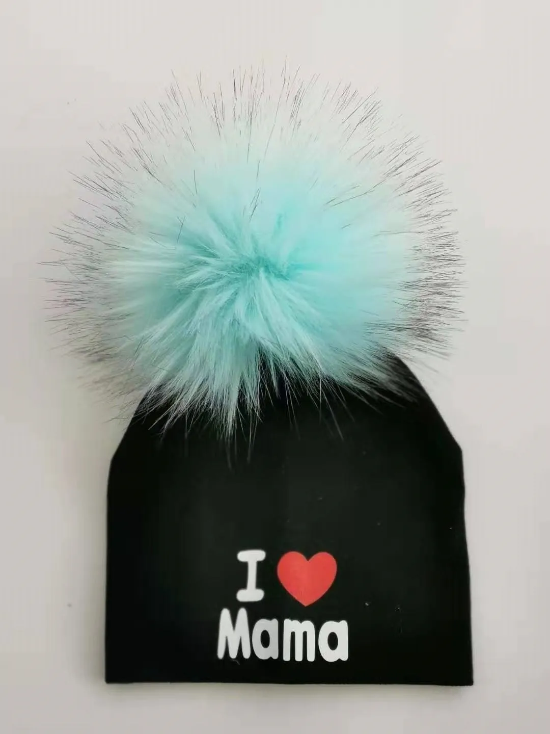 ma black hat Хлопковые шапки для новорожденных девочек, детские помпоны, реквизит для фотосессии, я люблю мама папа, детская шапка для мальчиков, шапка для маленьких девочек, детский чепчик, шапки - Цвет: ma black hat