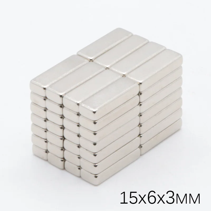 100Pcs 15x6x3 mm Neodymium Magnet Block N35 Permanent NdFeB Buck Cube Mini Small Super Strong Powerful Magnetic Magnets