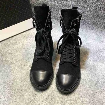 

Winter Boots Genuine Leathe Ankle Boots Lace up Punk Boots Round Toe Elegant Ladies Shoes Fur Warm Women Boots Motorcycle Boots