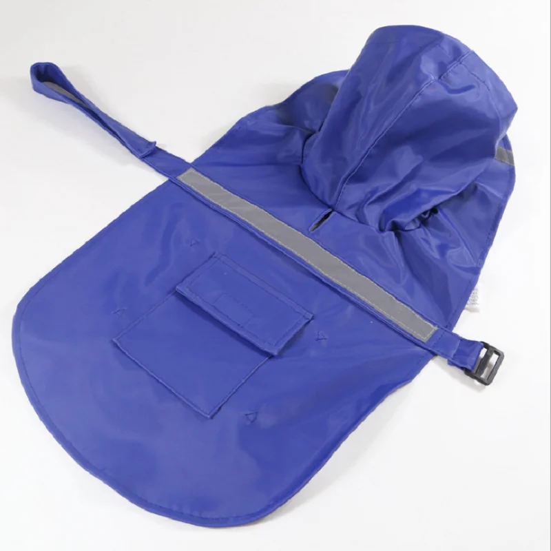 Large Dog Raincoat Waterproof Cloak All-Inclusive Pet Outdoor Activities Hooded Raincoats With Reflective Stripes XS-3XL - Color: Blue