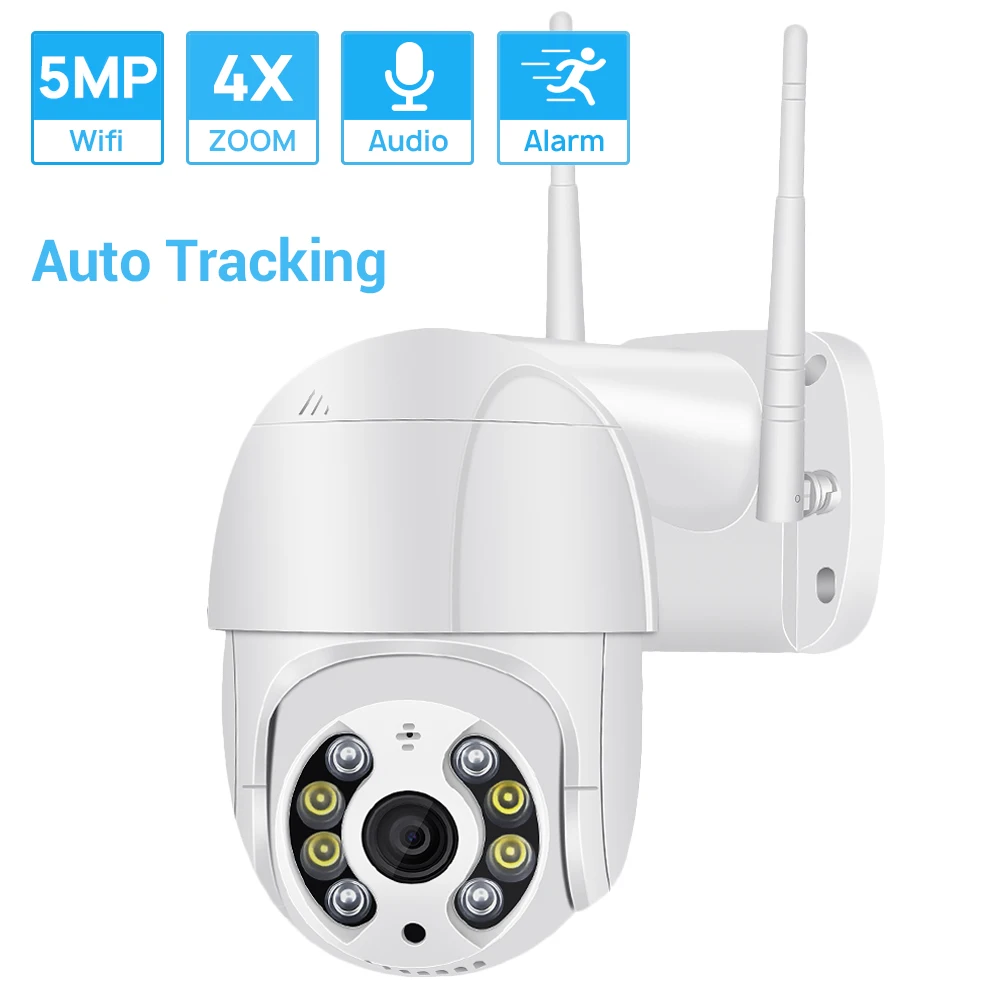 Mini cámara PTZ de 5MP, Wifi, H.265, seguimiento automático, ONVIF, cámara IP inalámbrica, Zoom xDigital, IA, detección humana, fuente de luz Dual, ICSEE