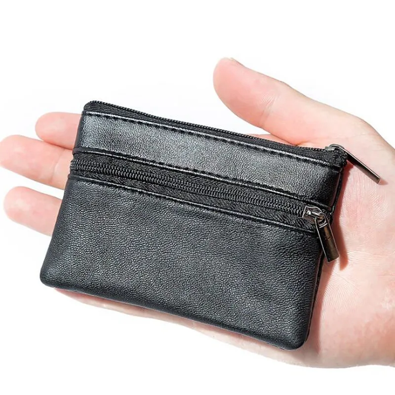 Men's Coin Purse Black Leather Single Zipper Multi-Function Mobile Phone Coin Purse Fashion Men's Mini Wallet