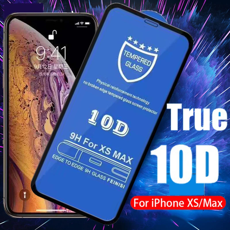 100 PCS 10D Full Cover Protective Glass On For iPhone 12 Pro Max XS XR X 8 7 6 6S Plus SE 2020 Tempered Screen Protector Glass