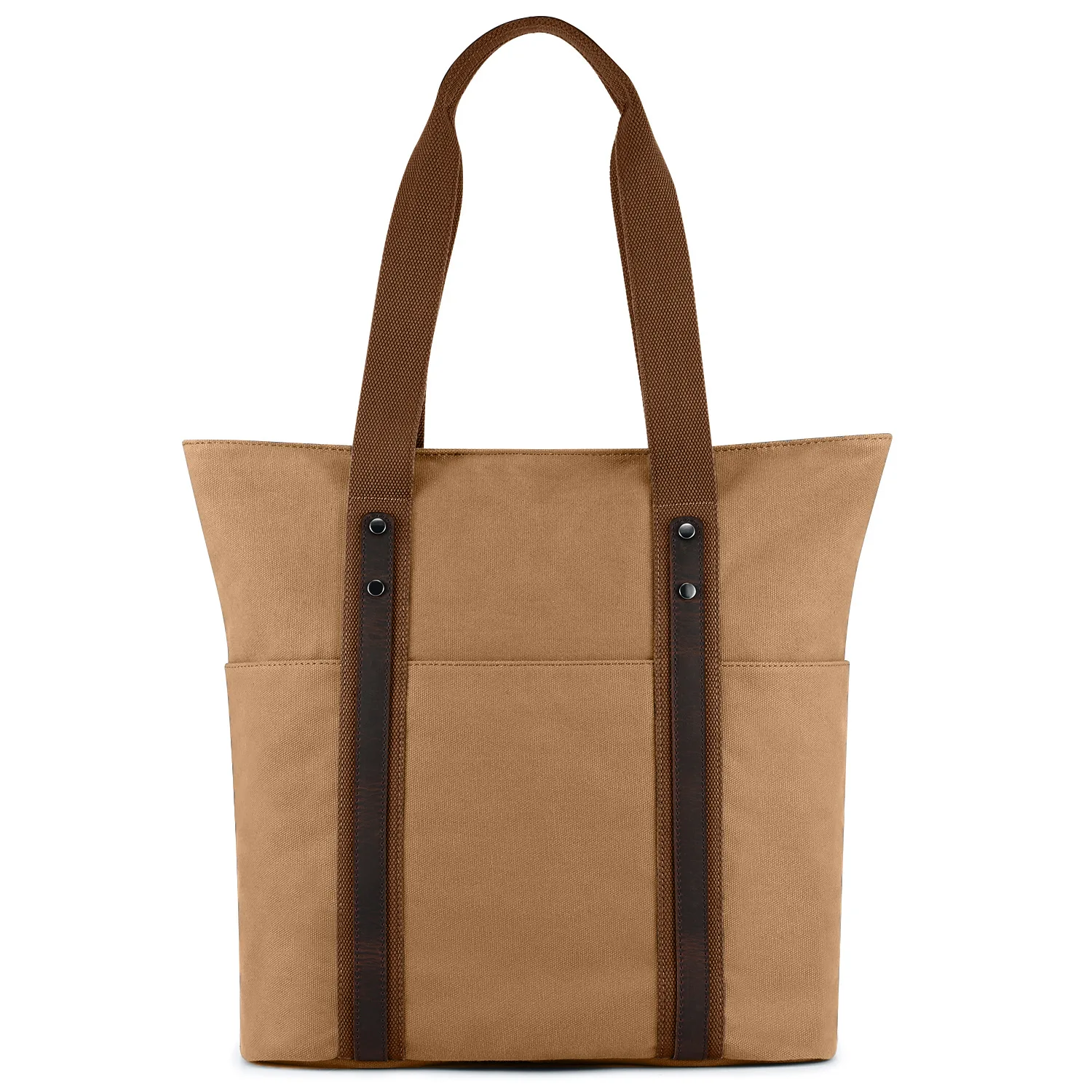 

Ougger Big Ladies' Handbag Shoulder Bag Summer Brown Canvas Vintage Luxury Multifunctional Tote Bag with Zipper for Shopping