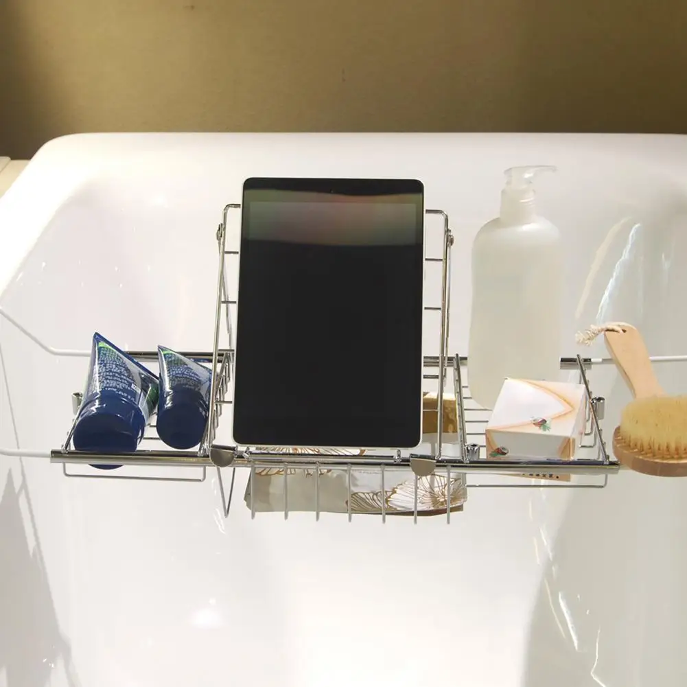 Carbon Steel Solid Color Self Draining Bath Caddy Tray Easy Clean Bath Basin Caddy Practical for Bathroom