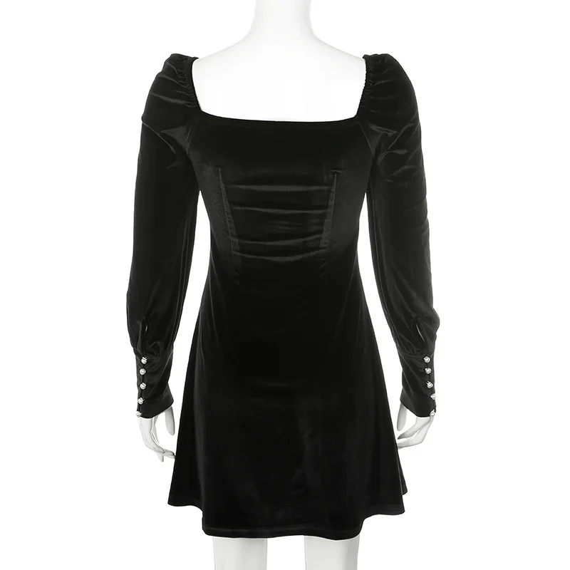 Fitshinling винтажное готическое бархатное платье для женщин, темное ТРАПЕЦИЕВИДНОЕ зимнее гранж тонкое платье с длинным рукавом, черные панковские платья, новинка