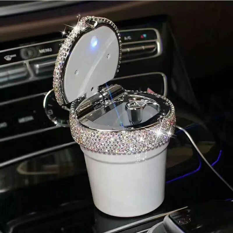 

Luxury Diamond Car Ashtray with LED Lights Luminous Multi-function Car Cigarette Ashtray Cup Holder for Car Interior Decoration