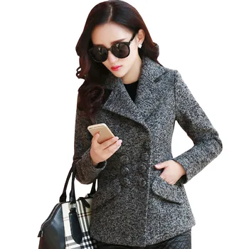 

Women Woolen Jacket 2020 New Autumn/Winter Fashion Slim Long sleeve Woolen Womens Solid color Double breasted Coat Female OK191