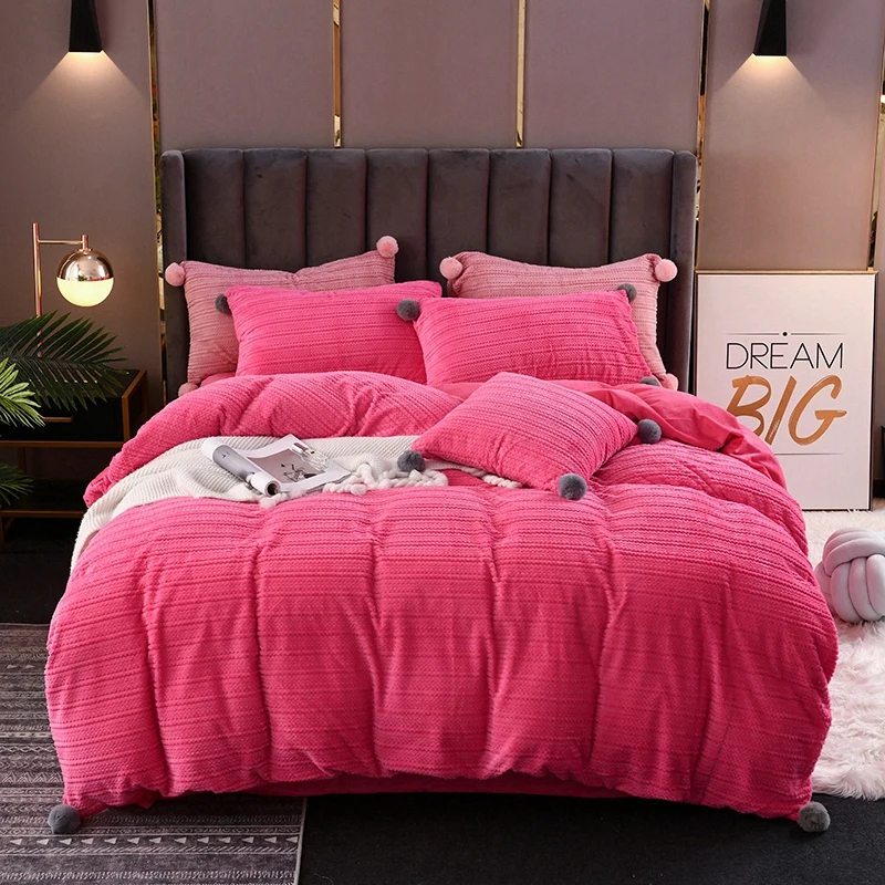 Розовый, серый, синий, желтый, однотонный зимний плотный флисовый тканевый спальный набор, бархатный фланелевый пододеяльник, простыня/льняной чехол для подушки
