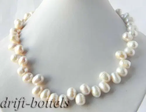 

18'' 10.5mm White Baroque Teardrop Freshwater Pearl Necklace AAAAAAAA Free shipping