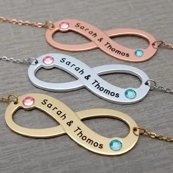 

Personalized Infinity Necklace Engraved Couple Names Birthstone Pendant Custom Friend Name Chain Jewelry Birthday Gift For Her