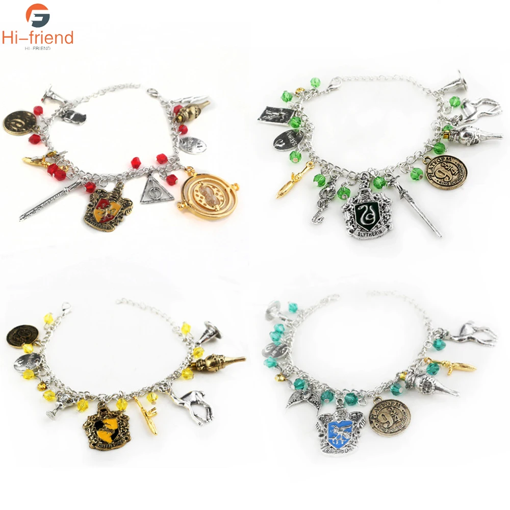 10 шт. 4 стиля фильм H P Time turner Horcrux браслет браслеты Дары смерти камень Темный знак Сортировка шляпа мужчины и женщины безделушка