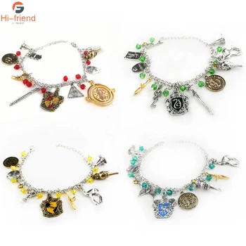 

10PC 4style Movie H P Time turner Horcrux wristlet Bracelets Deathly Hallows Stone Dark Mark Sorting Hat men and women Trinket