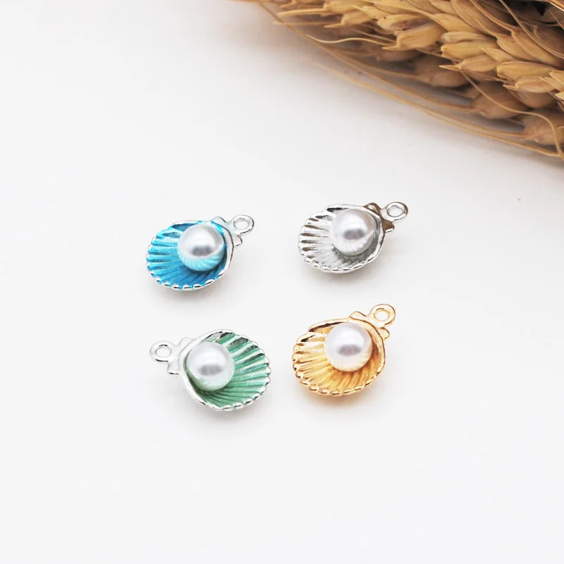 

10pcs/lot 12x15cm Alloy Shell Charms Pendants with Imitation Pearl Beads for Necklace Bracelet Jewelry Making DIY Findings