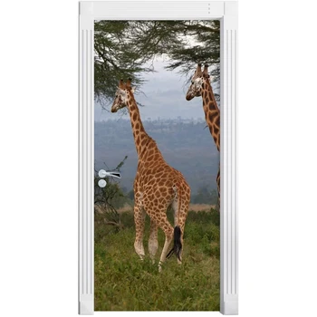

Self Adhesive Art Decal Animal Two Giraffe Sticker Home Door Decoration Renovation PVC Wallpaper Print Picture for Living Room