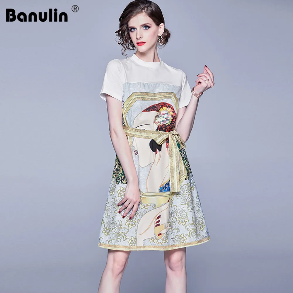 Banulin 2019 летние Подиумные дизайнерские платья женские с коротким рукавом милое