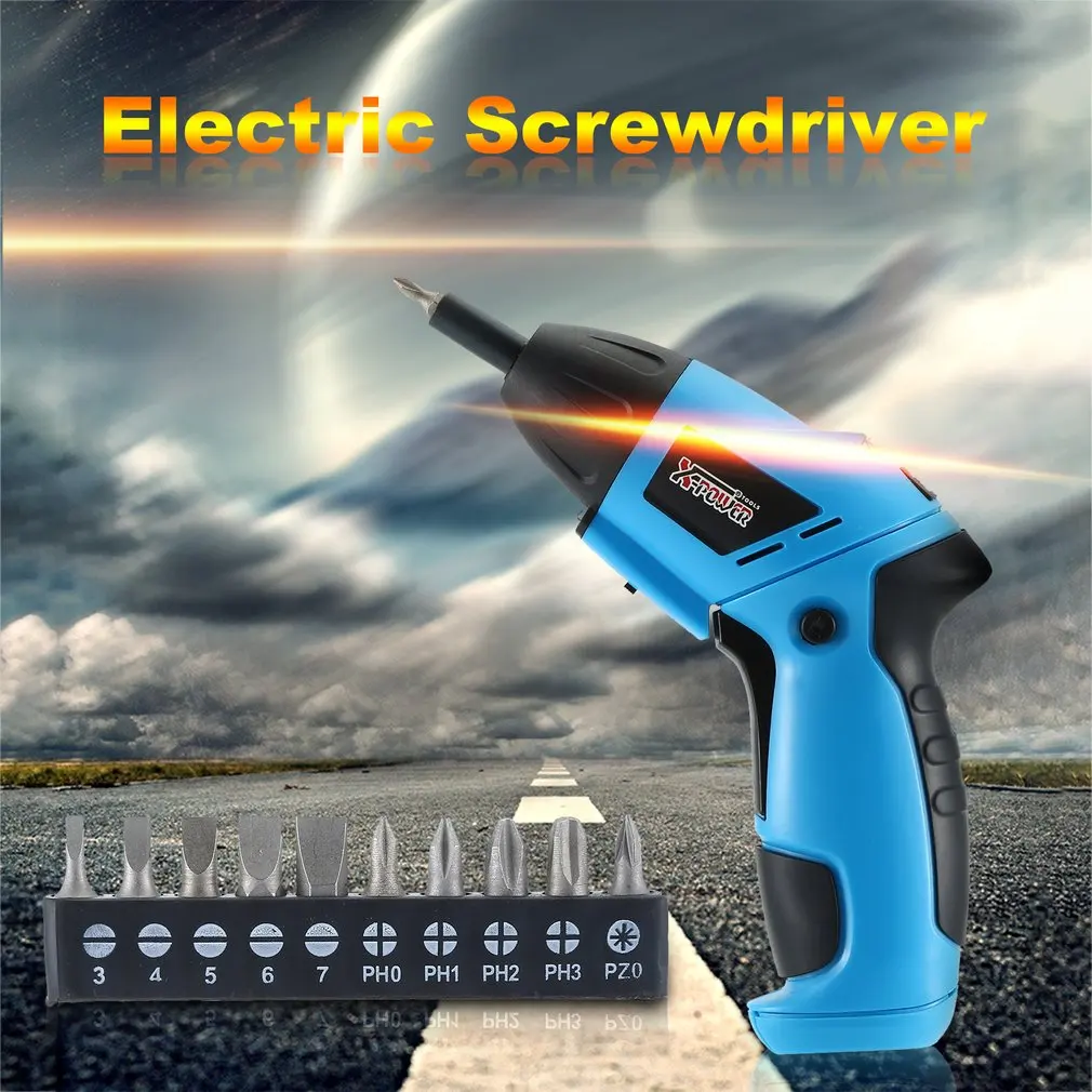 X-power 6V Cordless Electric Screwdriver Bits kit Wireless Screw Power Driver Drill Power Tools with LED Lighting