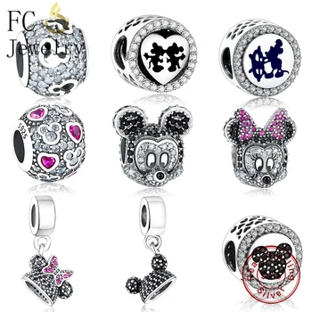 

FC Jewelry Fit Original Brand Charms Bracelet 925 Silver Cartoon Mickey Kiss Minnie Pendant Bead for Making DIY Gift Berloque