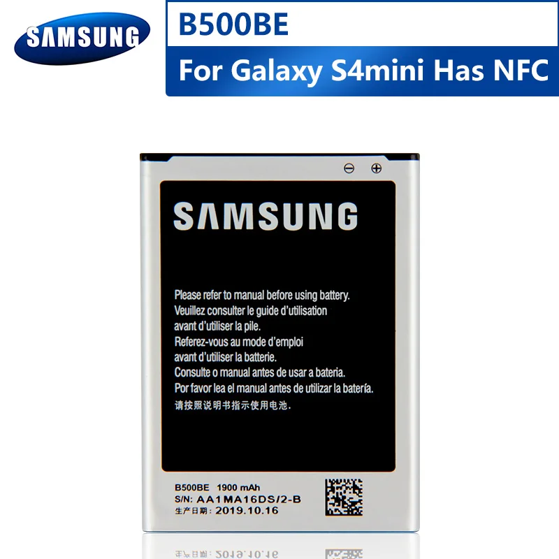 Оригинальный аккумулятор B500BE для Samsung GALAXY S4 Mini I9190 I9192 I9195 I9198 S4Mini NFC 4 контакта