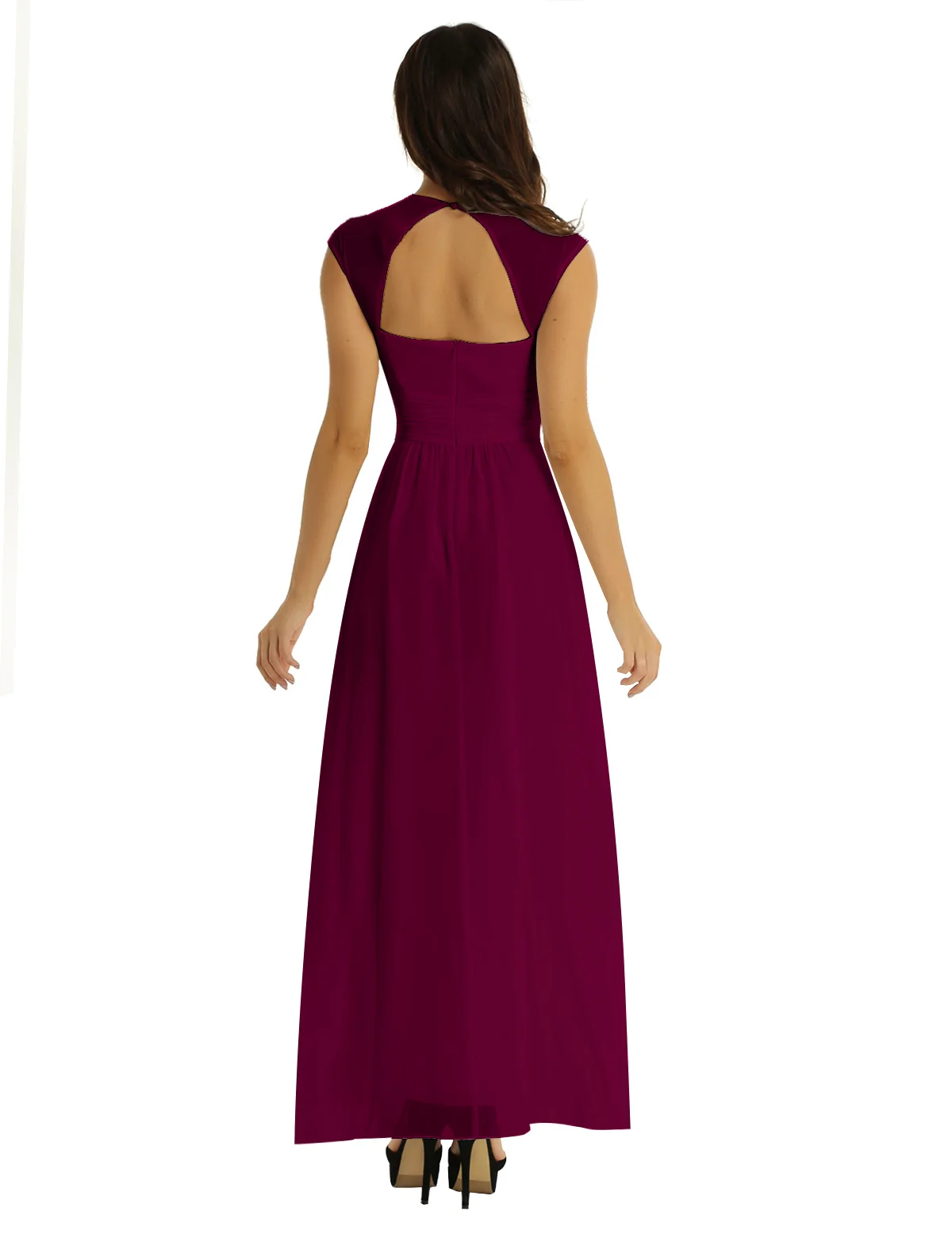 Elegant Women Bridesmaid Dresses Women Fahion Deep V-neck Sleeveless Long Chiffon Wedding Party Formal Occasion Gowns Dress