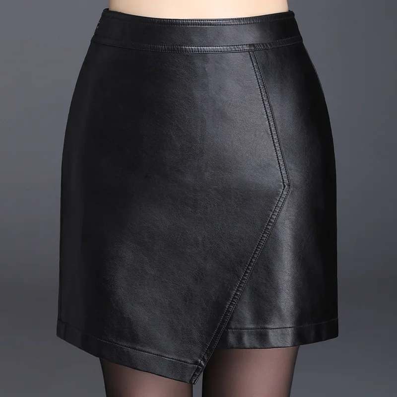PU Leather Skirt Woman  Autumn and Winter  New Style  Loose  Tall Waist  Fashionable Casual Pu Skirt Woman