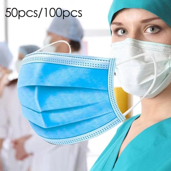 

50pcs/100pcs Disposable Face Mask 3 Layers Dust Protective Mask Antibacterial Protection