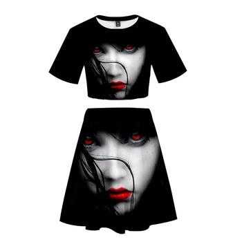

2019new two piece set skirts Halloween 3d print Cheerleader stranger things tracksuit for women skirt