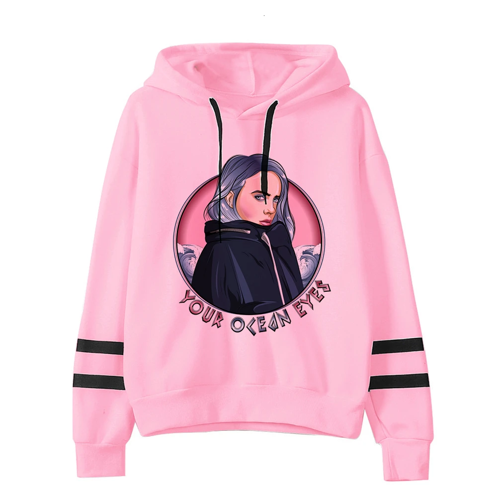 Billie eilish Толстовка для женщин harajuku мода ulzzang розовый принт толстовки Женская одежда Графический мультфильм каваи капюшон негабаритных - Цвет: 24