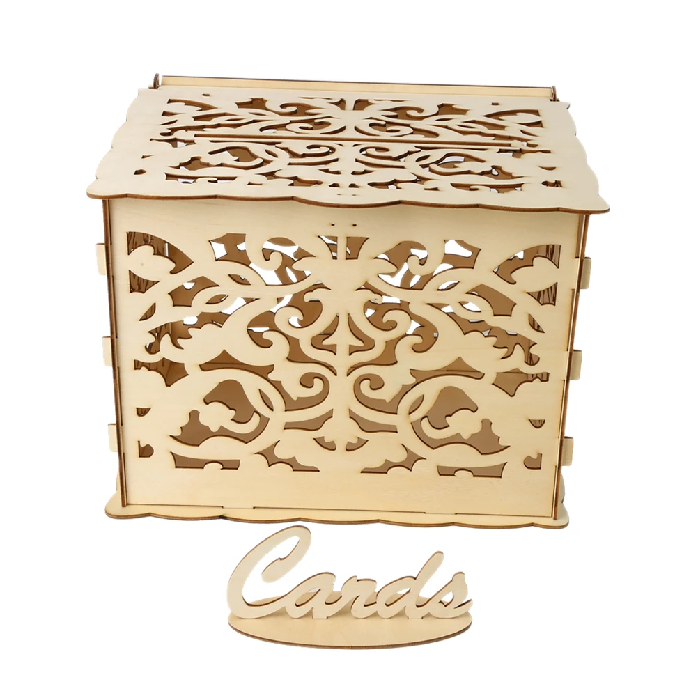 

1pc Storage Box Hollow Out DIY Beautiful Wooden Card Case Wedding Supplies Box Flower Box for Anniversary Wedding