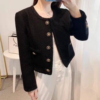 

Little Black Jacket Women 2020 Fashion Brand Women's Single Breasted Crop Tweed Jacket 50% wool Coat