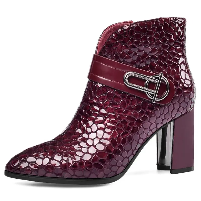 as picture ALLBITEFO real genuine leather Belt buckle women boots pointed toe high heel ankle boots fashion girls boots Autumn Winter - Color: as picture