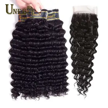 

Uneed Brazilian Deep Wave Bundles With Closure 100% Human Hair 3/4 Bundles With Closure Hair Weave Bundles Remy hair