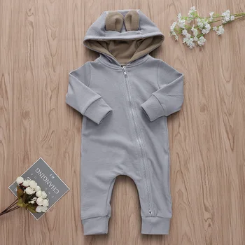 

Unisex Baby Clothes Zipper Romper Newborn Long Sleeve Girl Boy Clothes Cute Grey Hooded Jumpsuit Dot Baby Onesie Dropshipping