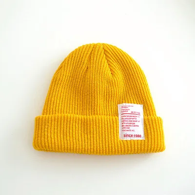 Новая детская однотонная шапка хип-хоп вязаная шапка детская теплая осенне-зимняя шерстяная шапка однотонные цветные наушники шапка черепки шапки - Цвет: Deep Yellow