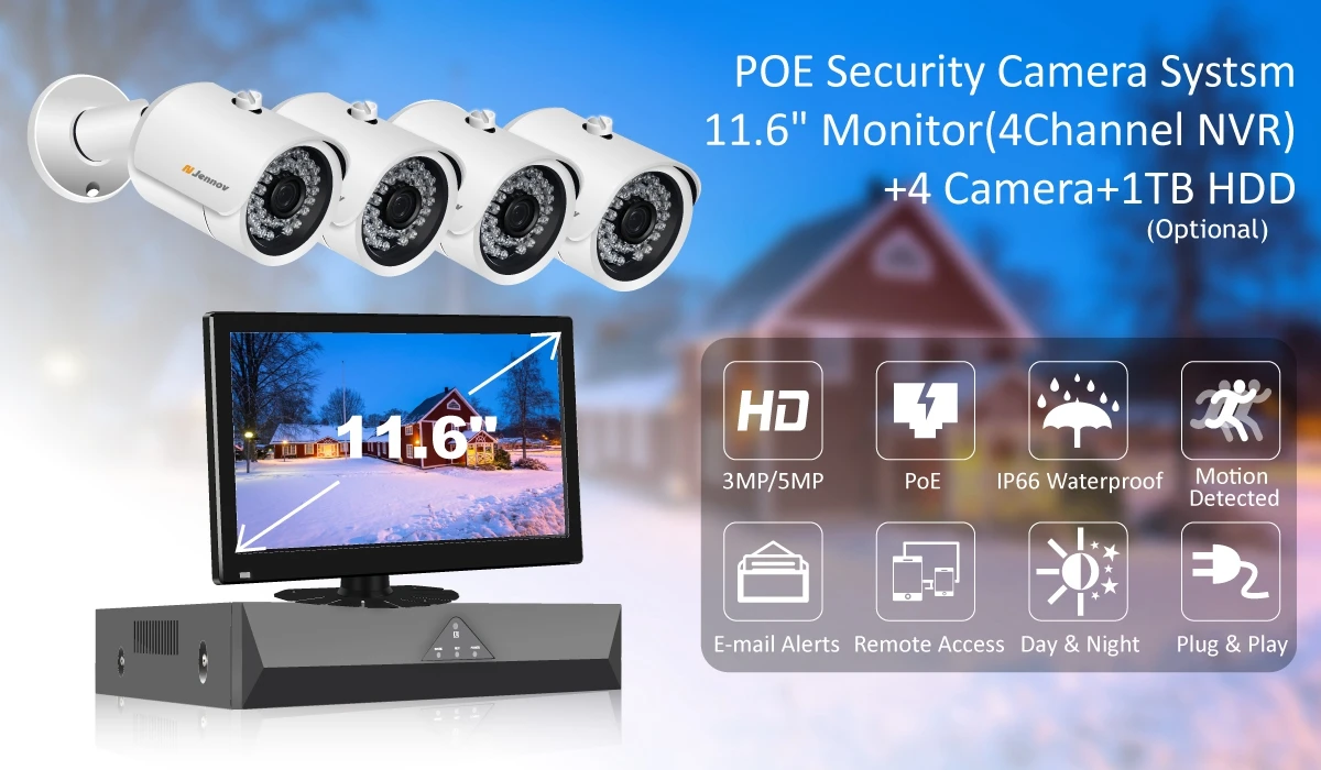 Jennov HD 4CH 5MP H.265 POE dvr комплект системы видеонаблюдения Открытый POE водонепроницаемый пуля 5.0MP камера Аудио безопасности видеонаблюдения комплект