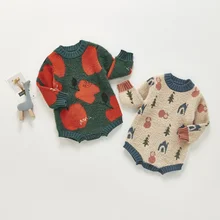 Body de Style rétro pour bébé, barboteuse tricotée d'automne pour filles et garçons, joli motif, combinaisons chaudes et douces pour enfants