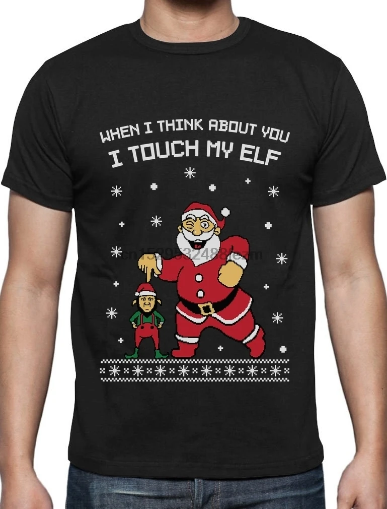 Мужская футболка с рукавом модная надписью I Touch My Elf уродливая Рождественская